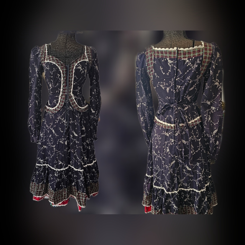 Gunne Sax Black and White Long Sleeve Dress